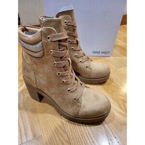 Nine West Women's Quona Lace-Up Combat Booties, Size 7 M, Rhinestone Detail